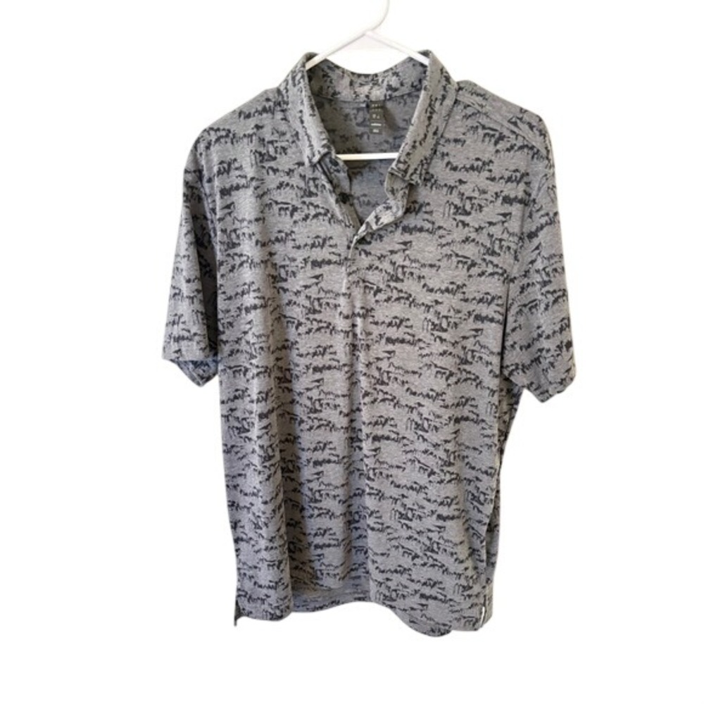 Adidas Men's Go-To‎ Printed Polo Shirt Large Gray Black Golf Athletic EUC